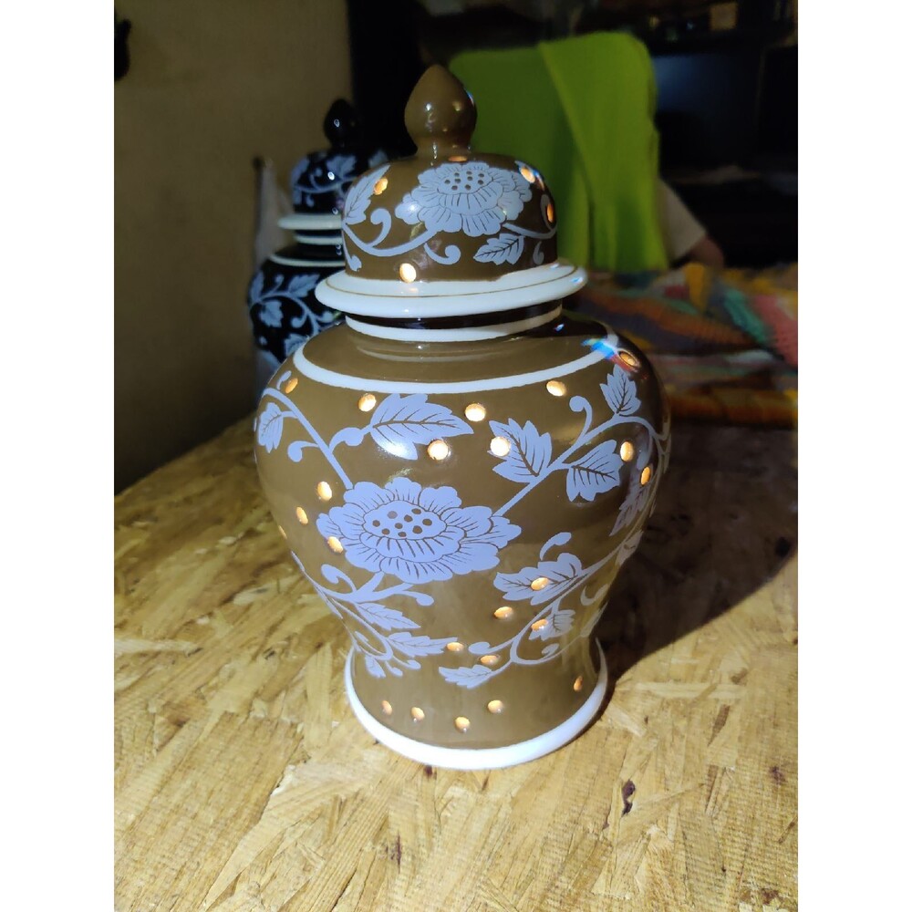 11" Porcelain Ginger Jar Urn - brown